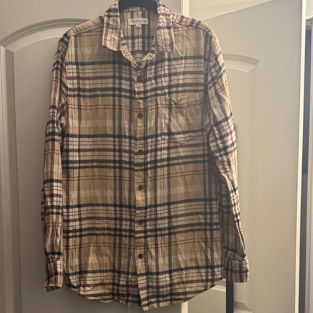 PacSun Beige and Black Plaid Men's Shirt